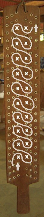 #1 X's are warp threads; path is right index finger